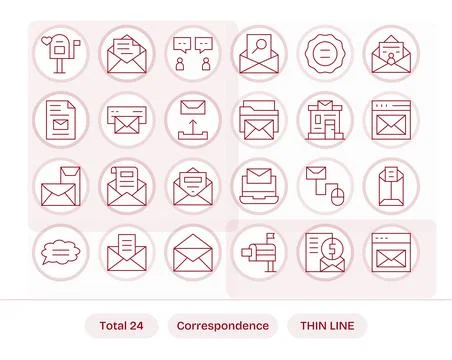 24 Thin Line Vector Icons for Correspondence in crisp High Resolution Displ.. Stock Illustration