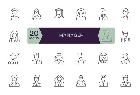 24 Thin Line Vector Icons for Manager in crisp High Resolution Detail Enhan.. Stock Illustration