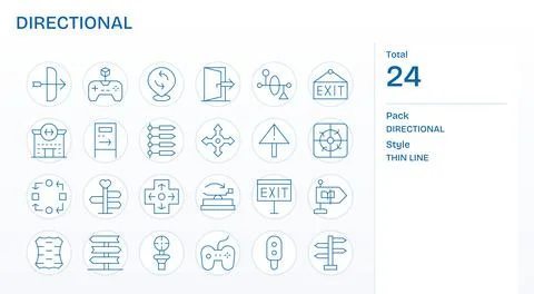 24 Thin Line Vector Icons designed for Directional in 256x256 Editable format Stock Illustration