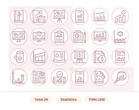 24 Thin Line Vector Icons for Statistics in crisp Retina Ready PIXEL Perfec.. Stock Illustration