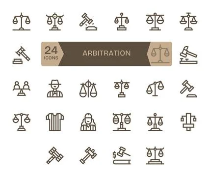 24 Vector Icons for Arbitration featuring 128x128 Editable Bold Line Graphics Stock Illustration