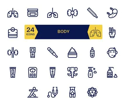 24 Vector Icons for Body optimized in PIXEL Perfect 64x64 Bold Line resolutio Stock Illustration