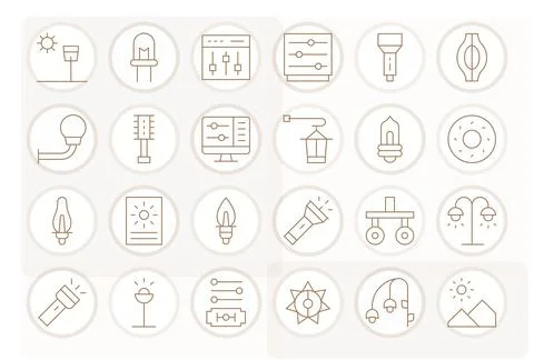 24 Vector Icons for Brightness optimized in Pixel Aligned 64x64 Thin Line r.. Stock Illustration