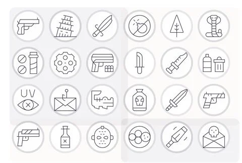 24 Vector Icons for Dangerous optimized in Grid Fitted 128x128 Thin Line re.. Stock Illustration