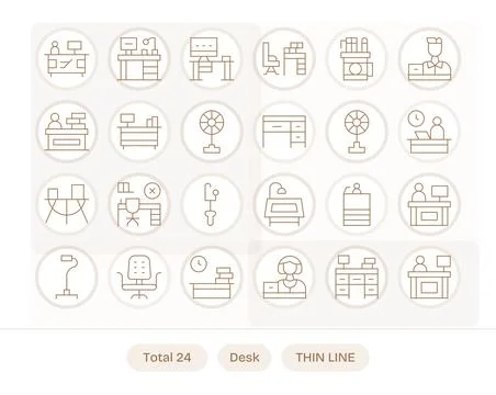 24 Vector Icons for Desk optimized in Pixel Aligned Retina Ready Thin Line .. Stock Illustration