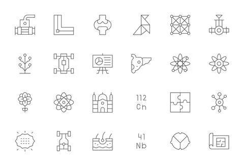 24 Vector Icons for Diagram featuring Retina Ready Editable Thin Line Graphic 库存插图