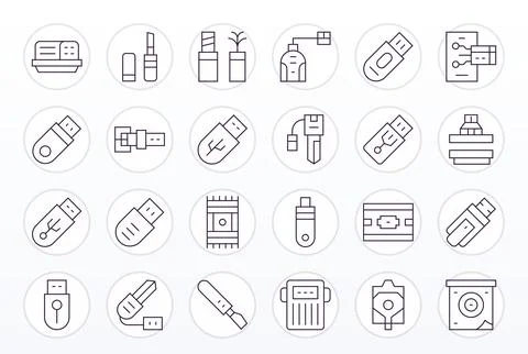 24 Vector Icons for Flash Drive optimized in Pixel Optimized 256x256 Thin L.. Stock Illustration