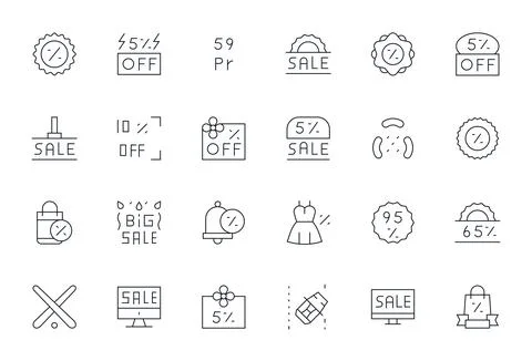 24 Vector Icons inspired by Clearance in Detail Enhanced 64x64 Thin Line qu.. Illustrazione stock
