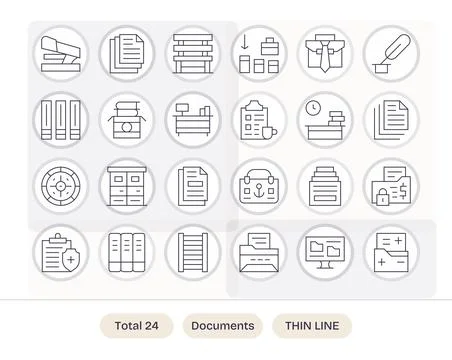 24 Vector Icons inspired by Documents in Editable Retina Ready Thin Line qu.. Stock Illustration