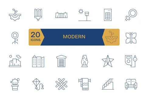 24 Vector Icons inspired by Modern in PIXEL Perfect 256x256 Thin Line quality Stock Illustration
