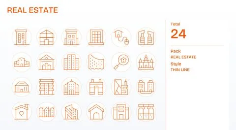 24 Vector Icons inspired by Real Estate in Pixel Aligned Retina Ready Thin .. Stock Illustration
