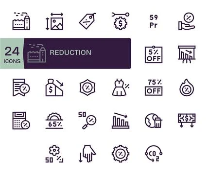 24 Vector Icons inspired by Reduction in PIXEL Perfect 256x256 Bold Line qu.. Stock Illustration
