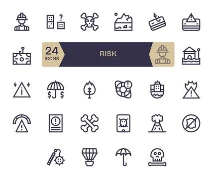 24 Vector Icons inspired by Risk in Display Perfect 64x64 Bold Line quality Stock Illustration