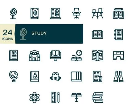 24 Vector Icons inspired by Study in Detail Enhanced 128x128 Bold Line qualit Stock Illustration
