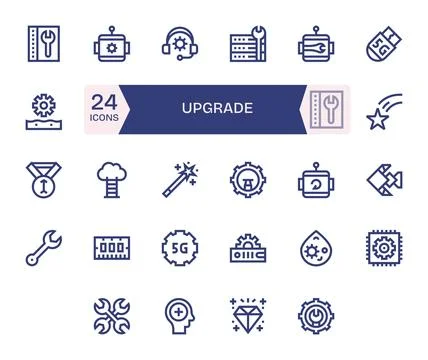 24 Vector Icons inspired by Upgrade in Display Perfect 64x64 Bold Line qualit Stock Illustration