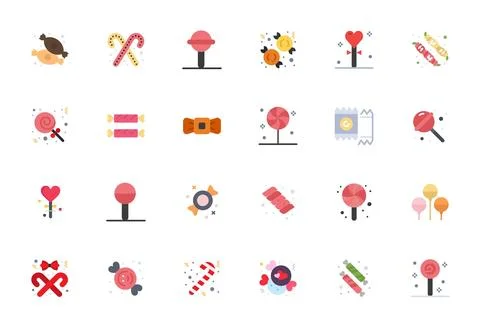 24 Vector Icons for Lollipop featuring 64x64 PIXEL Perfect Flat Graphics Stock Illustration