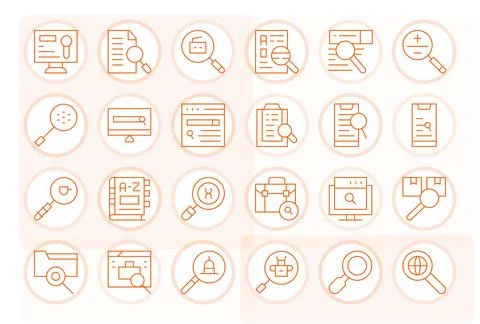 24 Vector Icons for Lookup featuring High Resolution Pixel Optimized Thin L.. Stock Illustration