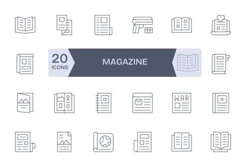 24 Vector Icons for Magazine optimized in Display Perfect 64x64 Thin Line r.. Stock Illustration