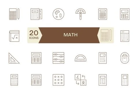 24 Vector Icons for Math optimized in Editable High Resolution Thin Line re.. Illustrazione stock