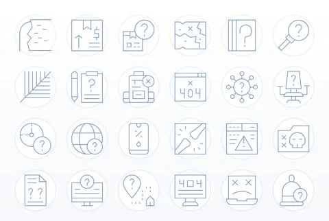 24 Vector Icons for Missing featuring 64x64 Grid Fitted Thin Line Graphics Stock Illustration