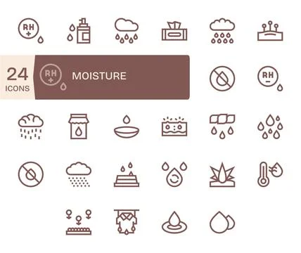 24 Vector Icons for Moisture optimized in PIXEL Perfect Retina Ready Bold L.. Stock Illustration