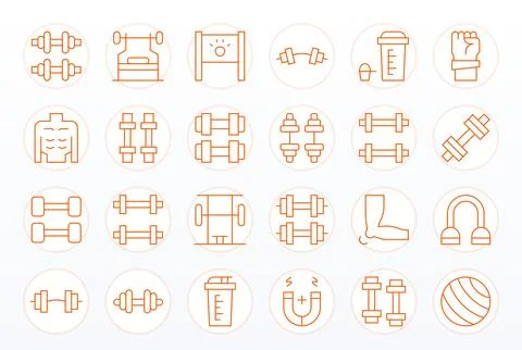 24 Vector Icons for Muscle featuring Retina Ready Pixel Aligned Thin Line G.. Stock Illustration