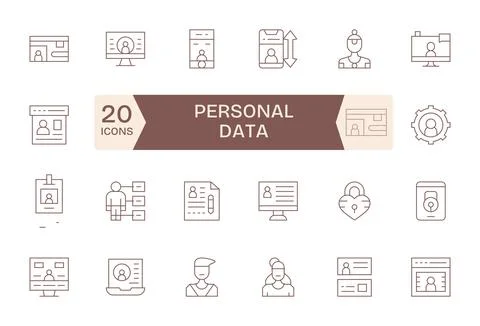 24 Vector Icons for Personal Data optimized in PIXEL Perfect 64x64 Thin Lin.. Stock Illustration