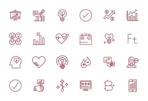 24 Vector Icons for Positive featuring 128x128 Grid Fitted Bold Line Graphics Stock Illustration