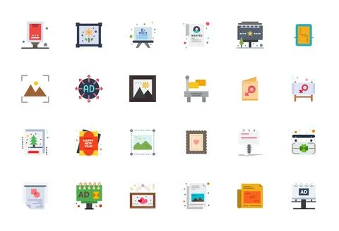24 Vector Icons for Poster featuring 128x128 Display Perfect Flat Graphics Illustrazione stock