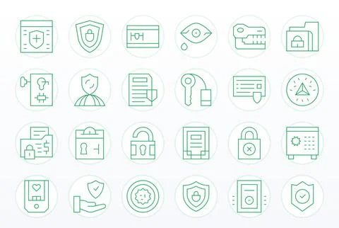 24 Vector Icons for Protected Data featuring 256x256 Pixel Optimized Thin L.. Illustrazione stock
