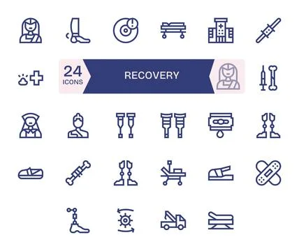 24 Vector Icons for Recovery featuring 128x128 Editable Bold Line Graphics Illustrazione stock