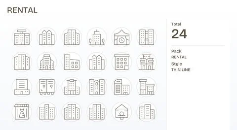 24 Vector Icons for Rental optimized in Detail Enhanced Retina Ready Thin L.. Illustrazione stock