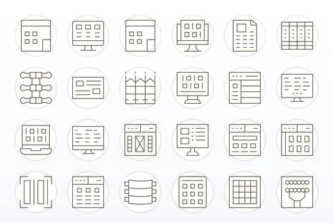 24 Vector Icons for Rows featuring 64x64 Pixel Aligned Thin Line Graphics Illustrazione stock