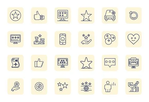 24 Vector Icons for Satisfaction featuring 256x256 Pixel Aligned Regular Bo.. Stock Illustration