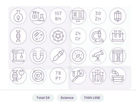 24 Vector Icons for Science featuring 256x256 Pixel Optimized Thin Line Gra.. Stock Illustration