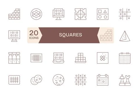 24 Vector Icons for Squares featuring Retina Ready PIXEL Perfect Thin Line .. Stock Illustration