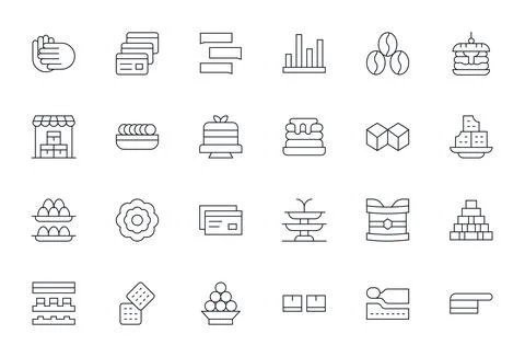 24 Vector Icons for Stacked featuring 64x64 Detail Enhanced Thin Line Graphic 스톡 일러스트