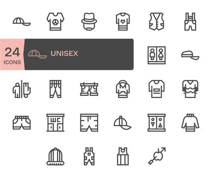 24 Vector Icons for Unisex featuring 256x256 Display Perfect Bold Line Graphi Stock Illustration
