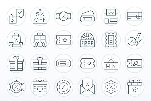 24 Vector Icons for Voucher optimized in Pixel Aligned 64x64 Thin Line reso.. Stockillustratie