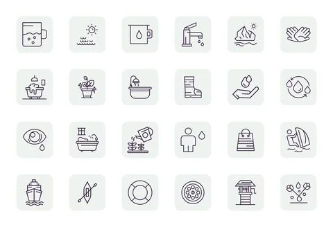 24 Vector Icons for Water featuring 128x128 Pixel Aligned Regular Bold Outl.. Stock Illustration