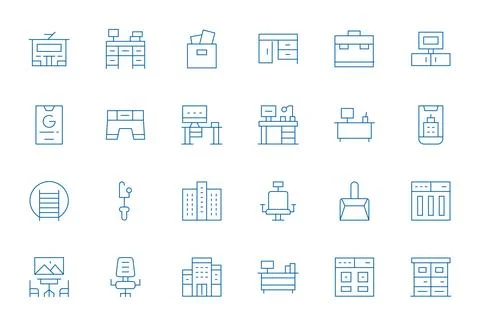 24 Vector Icons for Workspace optimized in Pixel Aligned 64x64 Thin Line re.. Illustrazione stock