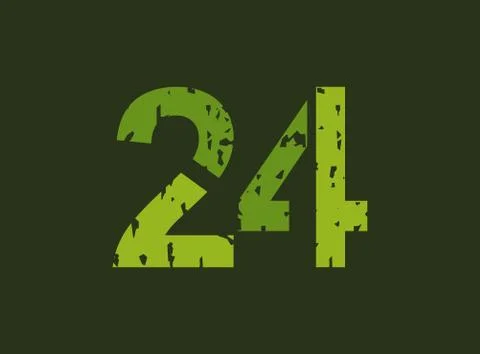 24 vector number made of grungy, grunge texture. Rubber stamp imprint style.  스톡 일러스트