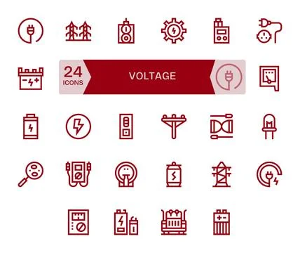 24 Voltage Display Perfect Vector Icons in Retina Ready Bold Line Aesthetic Stock Illustration