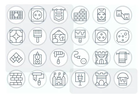 24 Wall Pixel Optimized Vector Icons in 128x128 Thin Line Aesthetic Stock Illustration