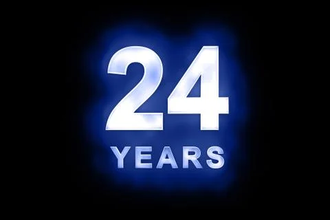 24 years in glowing white numbers on blue Stock Illustration