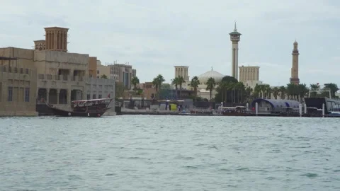 24/12/2022: Al Seef Mosque View in Morning from Canal Boat Ride, Dubai, UAE Video stock 270079461
