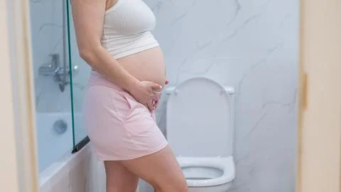 Pregnant woman holding her belly in the toilet. incontinence during pregnancy xkwx pregnant woman holding belly toilet incontinence during pregnancy pain care bathroom birth ache bladder childbirth constipation expecting fatigue hands cramp crotch control health healthcare hurt hurrying hygiene indigestion infection labor maternity mom mother pee pressure restroom problem rushing stomach suffer urgent urination weak home body symptom bad tummy