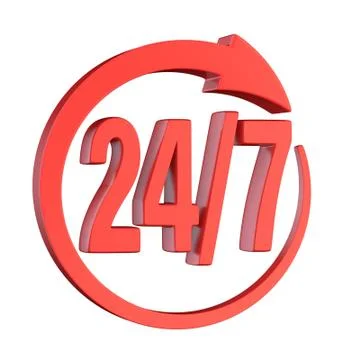 24/7 circle arrow sign 3D Ilustración de archivo