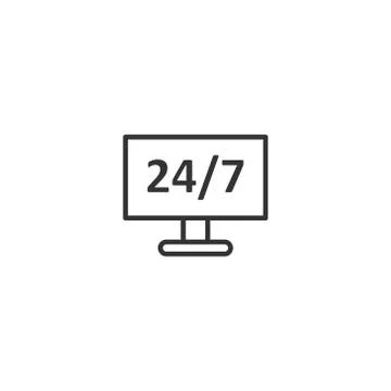 24/7 computer icon in flat style. All day service vector illustration on whit Stock Illustration