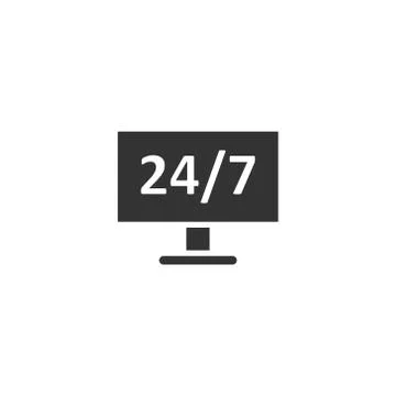 24/7 computer icon in flat style. All day service vector illustration on whit 스톡 일러스트